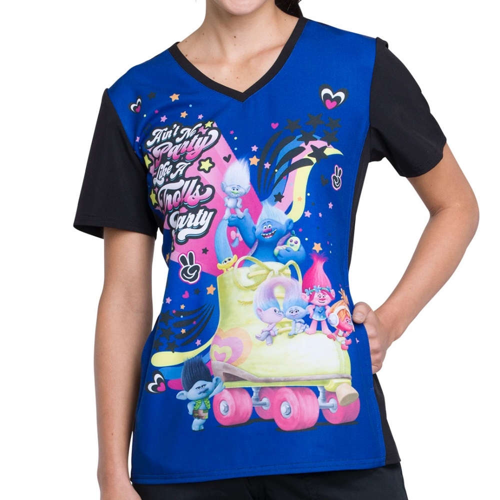 Trolls Love To Party Soft Stretch Scrub Top XS-XXL